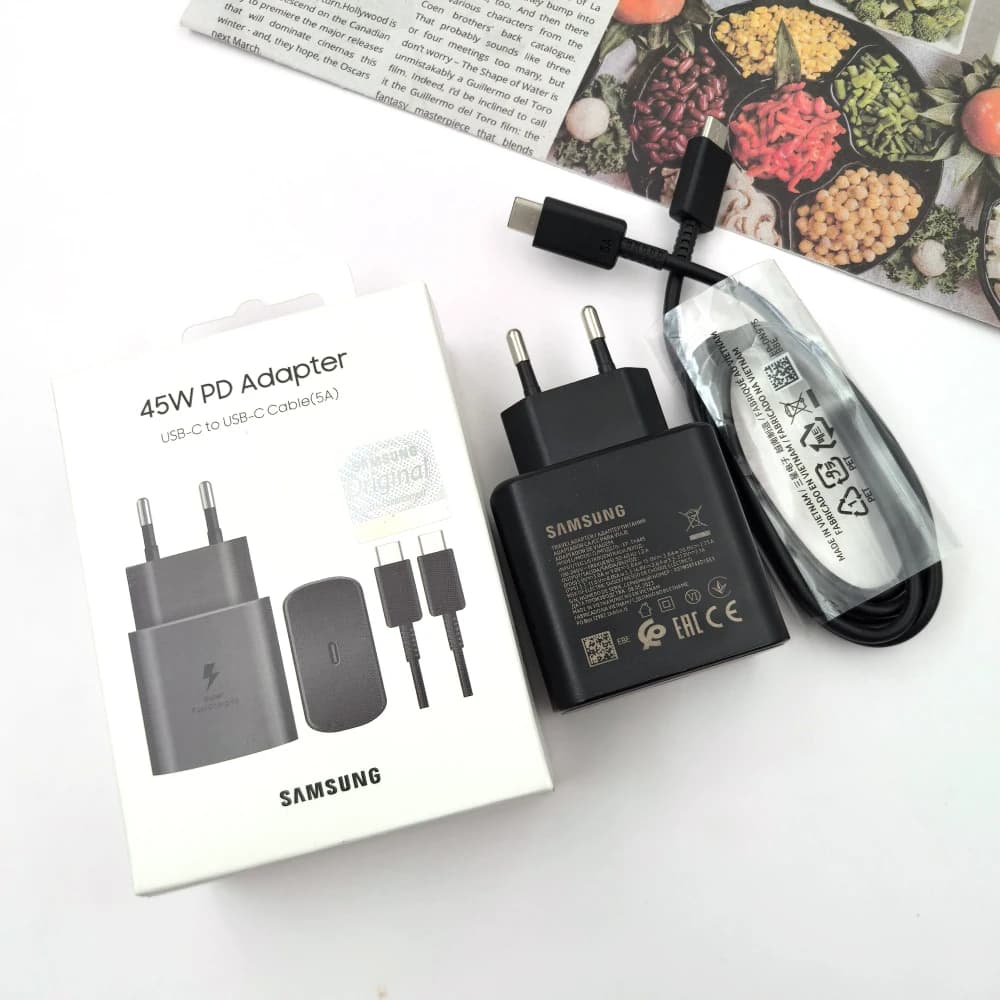 Caricabatterie Samsung S25 S24 FE 45W PD Ricarica Super Veloce per Galaxy S26 Ultra Plus A56 C55 F56 M56 Adattatore EU/US Cavo Tipo C 5A