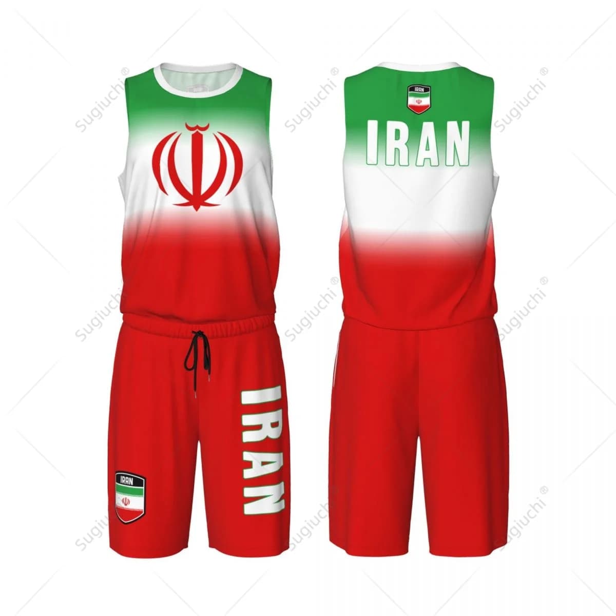 Men Iran Flag Basketball Jersey Set Mesh Shirt & Pants Sleeveless Exclusive Team-up Custom Name Nunber Unisex