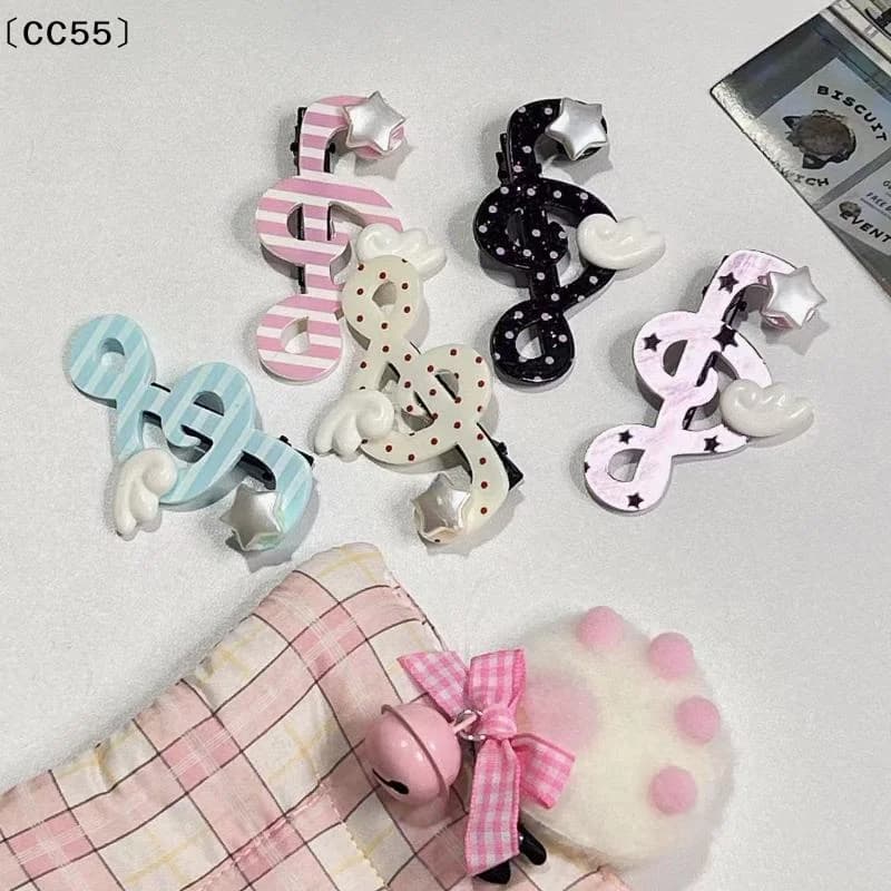 Fermaglio per capelli trendy a forma di stella con simbolo musicale e ala, stile Y2K INS, unico, a strisce, per frangia, accessori gioiello per capelli〔CC55〕