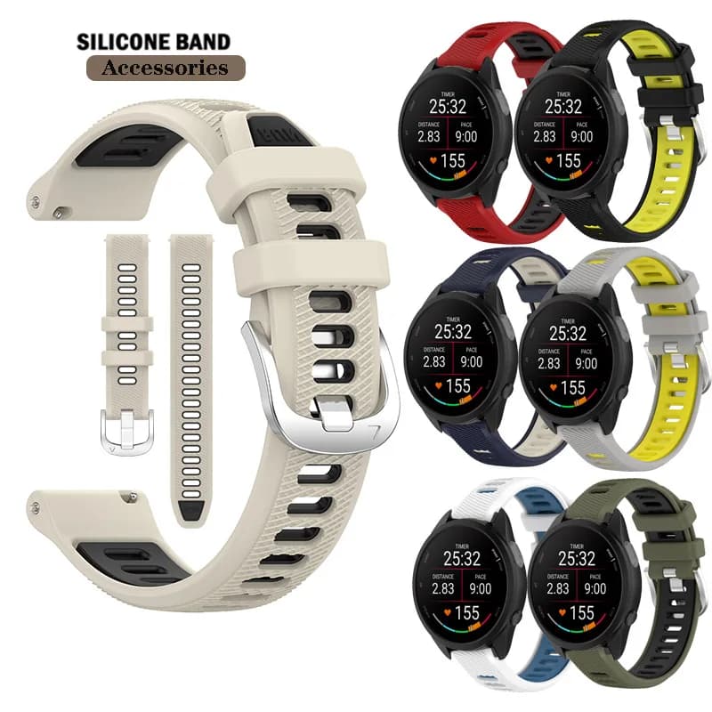 NEW 20mm Watch Band Run Silicone Strap For Garmin Forerunner 165 / 245 / 645 / 158 / Vivoactive 3 / 5