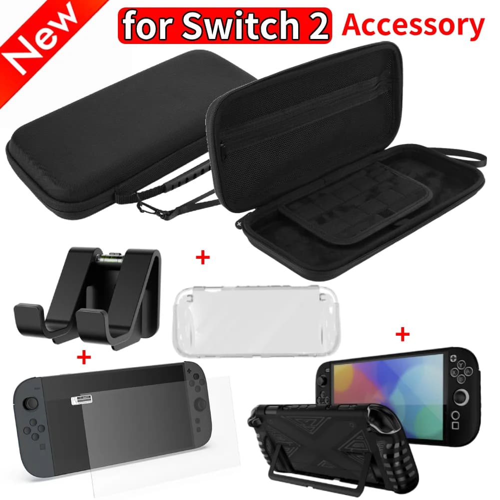 Kit borsa rigida portatile in EVA per custodia Nintendo Switch 2 Pellicola protettiva per schermo Joycon Impugnatura protettiva per accessori Switch 2