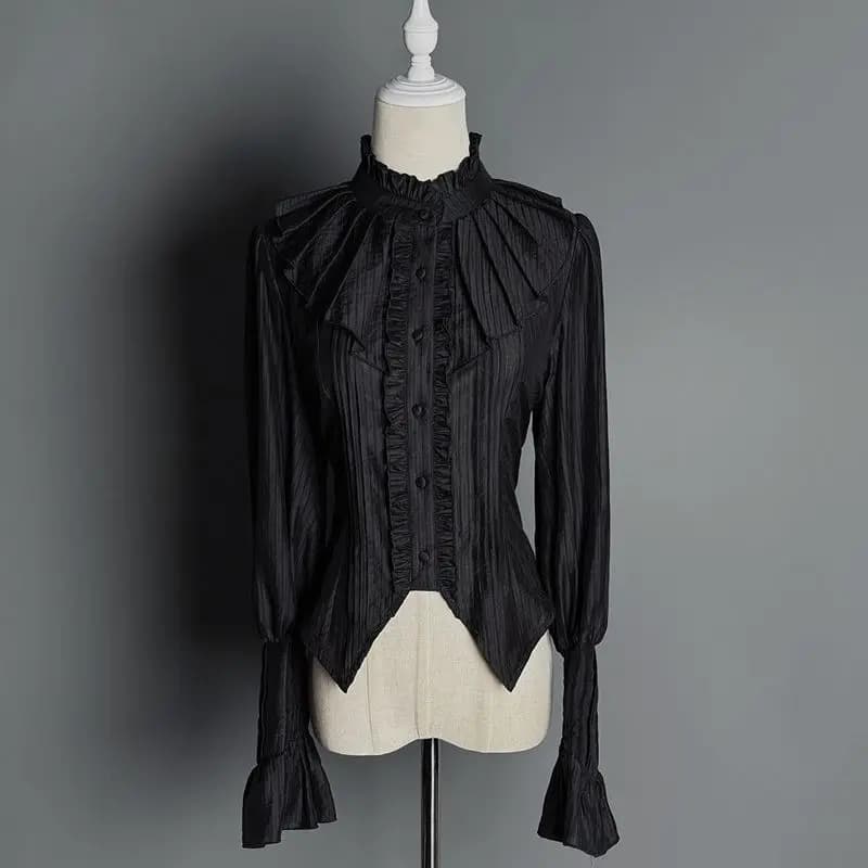 Camicie Lolita Gotiche Scure Giapponesi Y2K da Donna, Bluse Vintage con Maniche Gigot, Top con Balze in Pizzo Vittoriano per Ragazze, Blusas Mujer