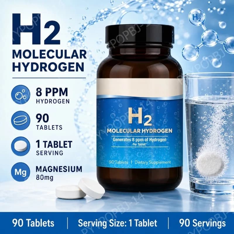 Molecular Hydrogen H2 Tablets 90 Count Elemental Magnesium 8 PPM GMO-Free General Wellness Supplement for Health Maintenance