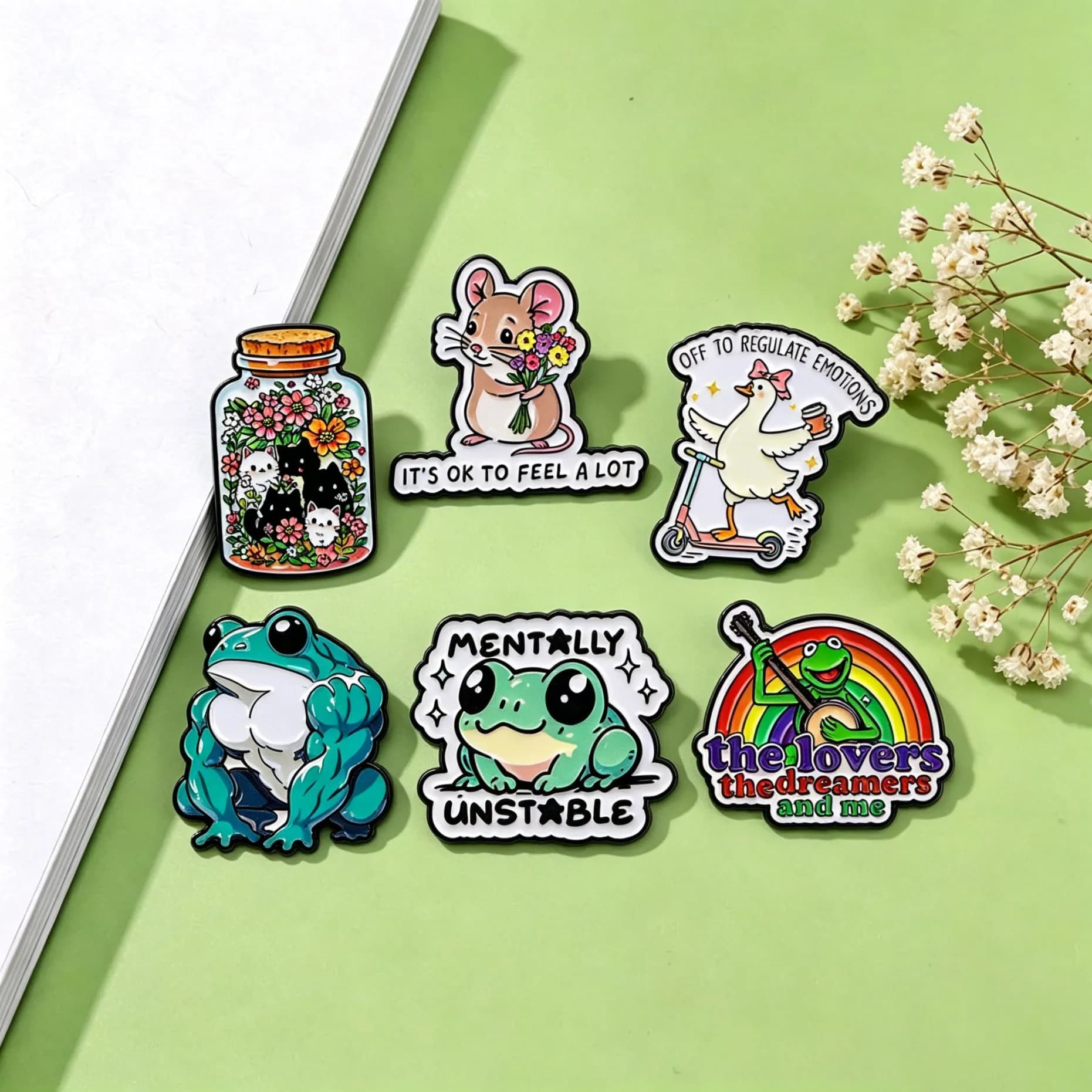 Cute Cat Enamel Pins Cartoon Frog Brooches Badges for Backpacks Collection Gifts Animal Jewelry Cosplay Accessories