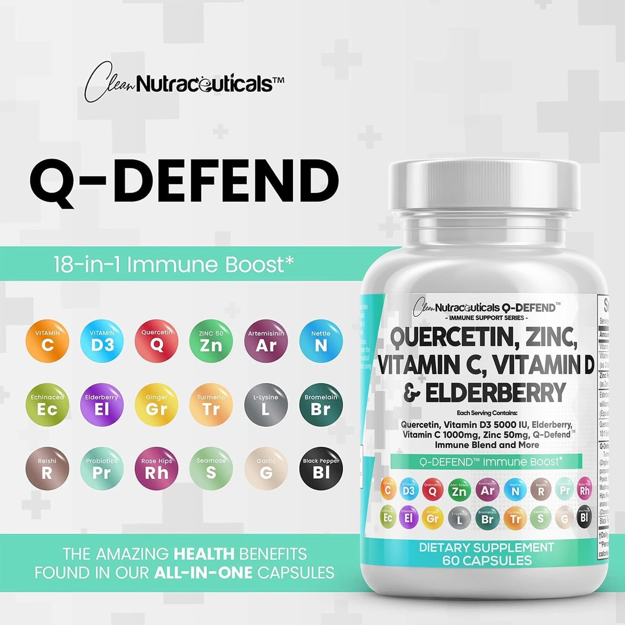 Quercetin, Zinc, Vitamin C, D and Elderberry Supplement - Respiratory, Digestive, Cardiovascular & Joint Daily Wellness