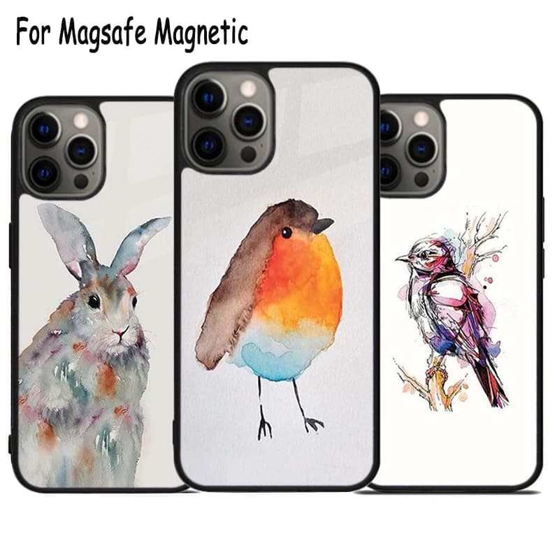 Cover per telefono con ricarica wireless Whale Bird Rabbit per iPhone 17 Air 15 16 16e 14 13 11 12 Pro Max Plus, cover magnetica Magsafe