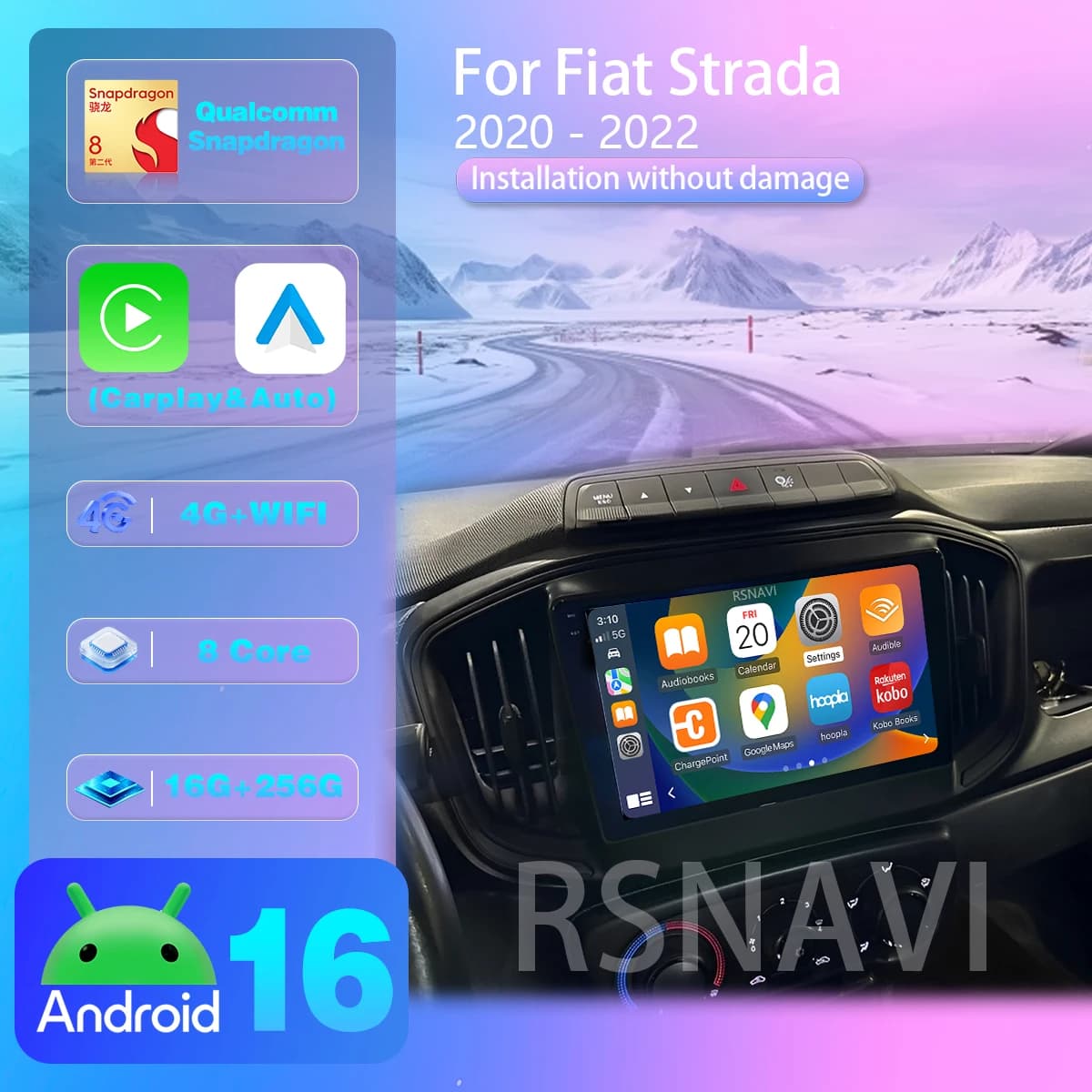 Autoradio multimediale Android 16 per Fiat Strada 2020 2021 2022 E53 X5 M5 con Carplay, video stereo e Snapdragon wireless