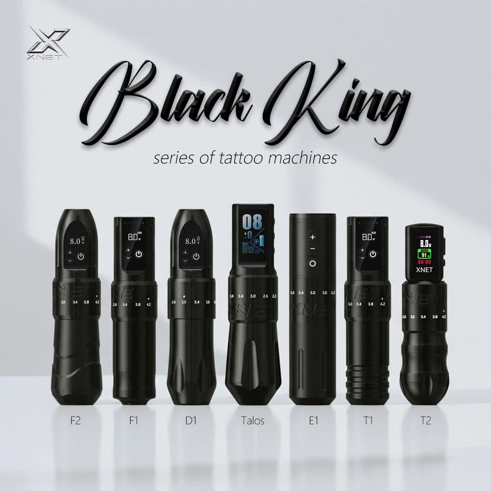 Macchina per tatuaggi wireless XNET Dark King T1/F2 con corsa regolabile, motore personalizzato, batteria da 2400mAh, penna per tatuaggi per principianti, per body art