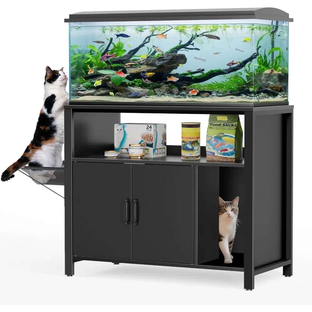 Supporto per serbatoio per allevamento da 40 galloni, supporto per acquario da 40-50 galloni con armadietto per lettiera per gatti nascosto e persico per gatti, tavolo 36,6x18,9