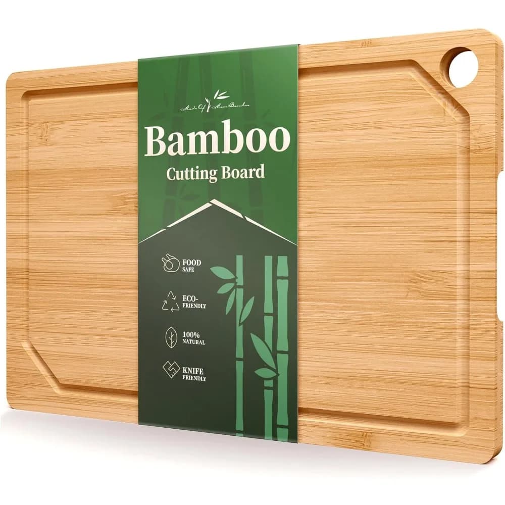 Natural Wooden Cutting Board with Deep Juice Groove Multi-Size Kitchen Chopping Board for Food Prep and Serving Large Bamboo Cutting Board Kitchen Essentials