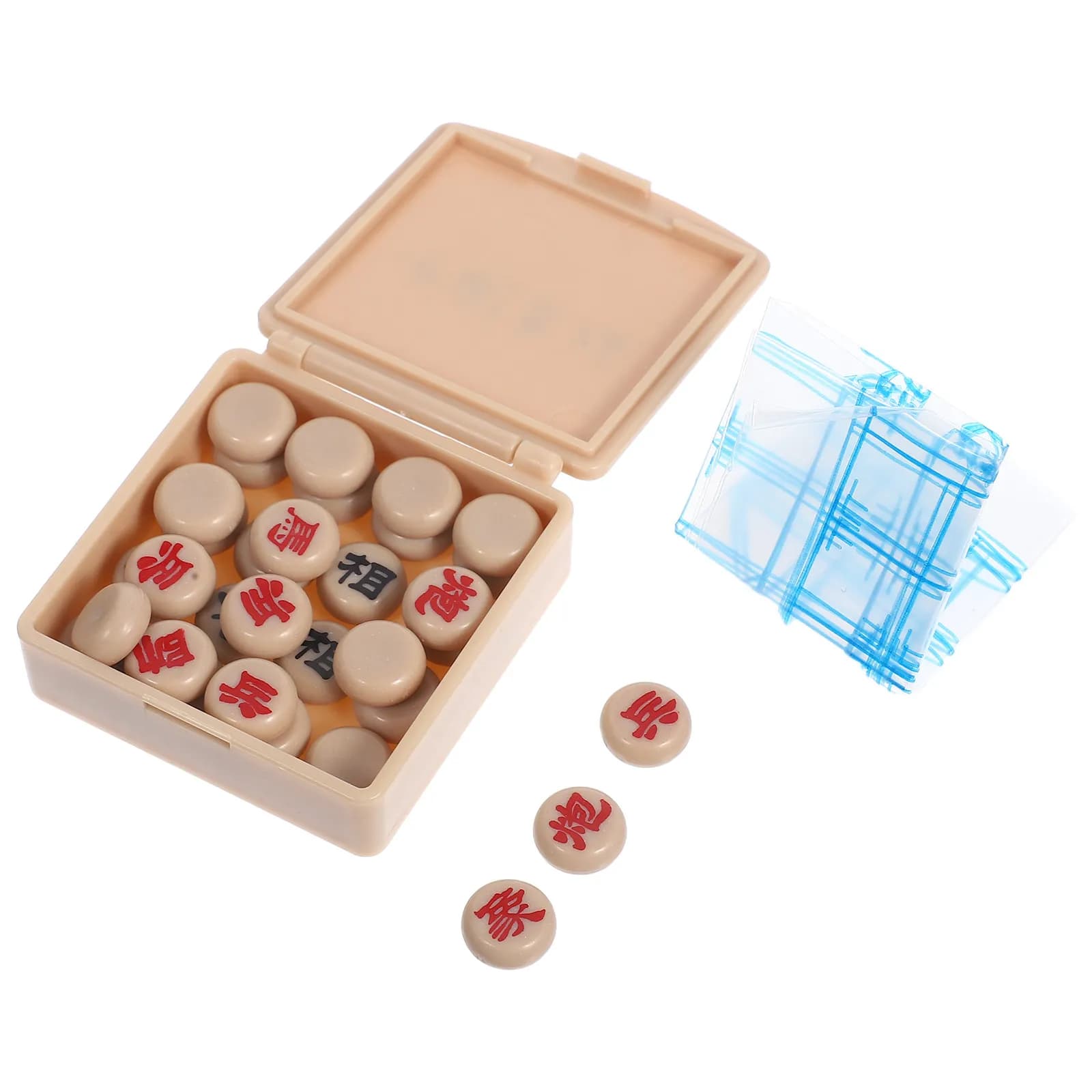 1Set Miniature Chinese Chess Xiangqi Set Realistic Plastic Chess Pieces Compact Portable Dollhouse Accessory Room Scene