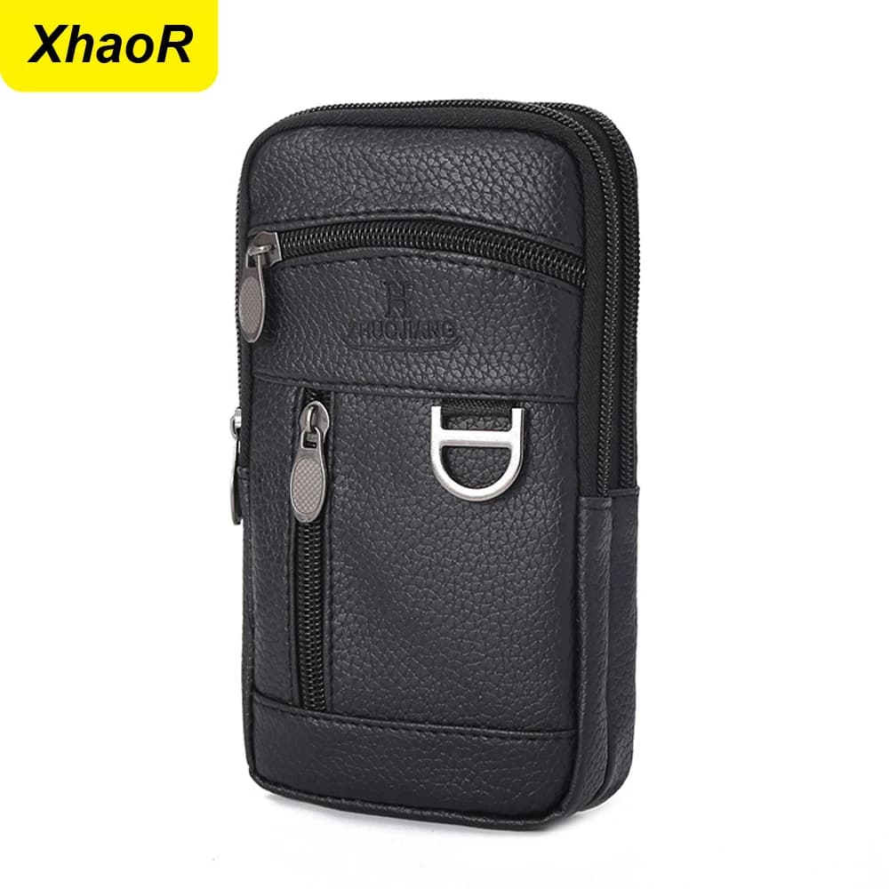 Men's Waist Bag Mobile Phone Waist Belt PU Leather Outdoor Sports Hanging Bag Small Waterproof Time Free Waist Bag