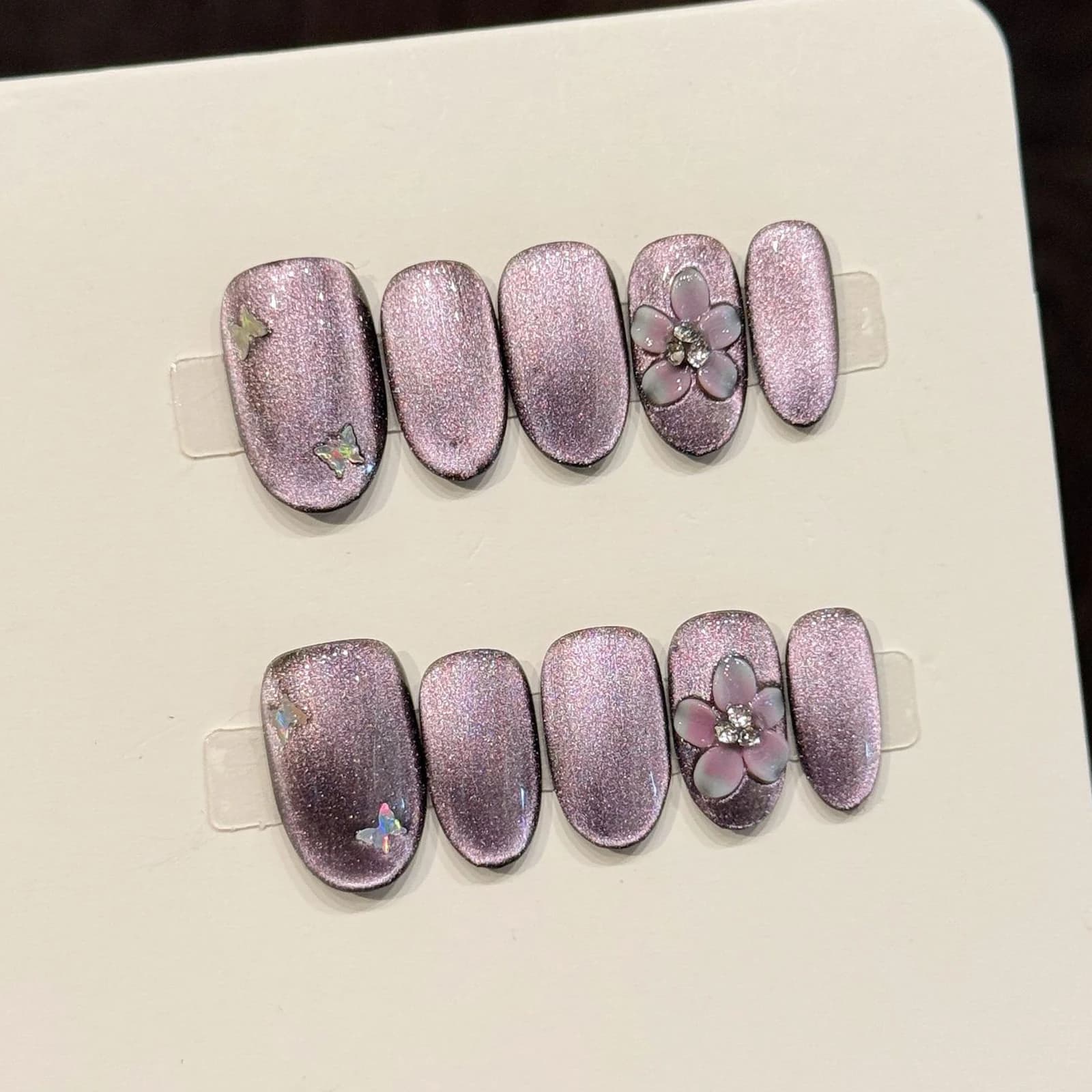 10 pieces handmade print on fingernails fake purple crystal flower with design tips for artificial nails eye glitter style japanese