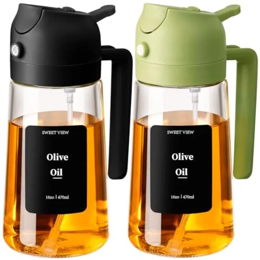 2 Spruzzatori per Olio d'Oliva da Cucina, Dispenser/Bottiglia in Vetro da 16oz/470ml, Accessori e Gadget da Cucina per Friggitrice ad Aria