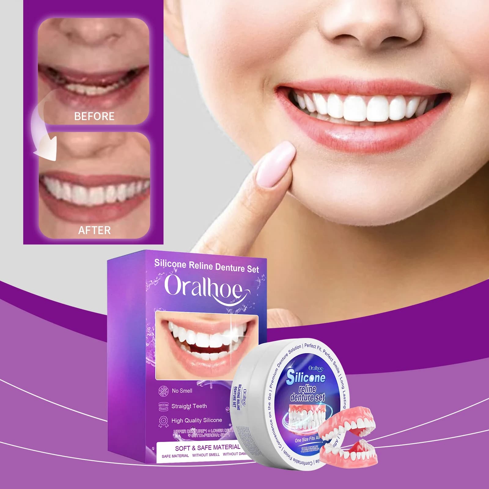 Pop dom Pack Silicone Denture Set Fit Temporary Orthodontic Teeth Dentures Fake Tooth Oral Hygiene Care Whitening Dentures CK848