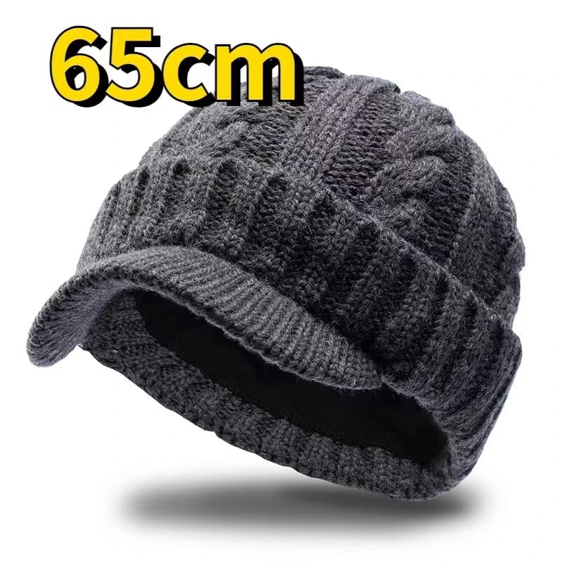 2025 Berretti da uomo di grandi dimensioni 65 cm per tenere al caldo Berretto da uomo con linguetta d'anatra a tesa corta invernalePeluche spessa pasta fritta Torsioni Cappello lavorato a maglia