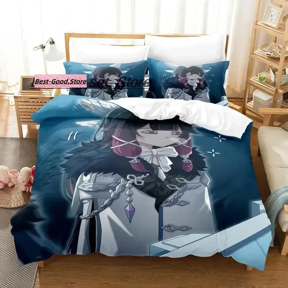 Set di Biancheria da Letto Genshin Impact Columbina, Copripiumino, Lenzuolo Stampato, Federe, Set Completo per Letto Matrimoniale, Queen, King Size