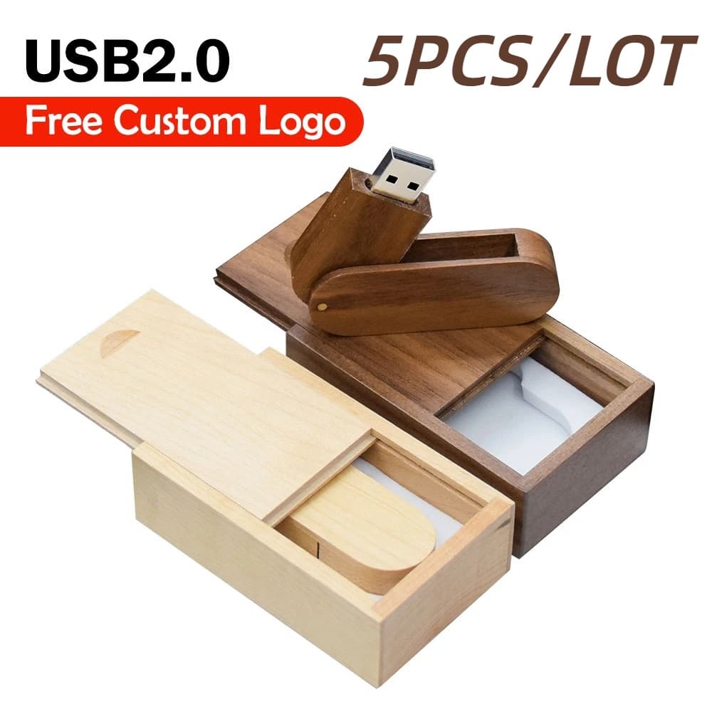 5 Pezzi 1 Confezione Chiavetta USB 2.0 Girevole in Legno 128GB 4GB 8GB 16GB 32GB 64GB con Logo Personalizzabile Gratuito