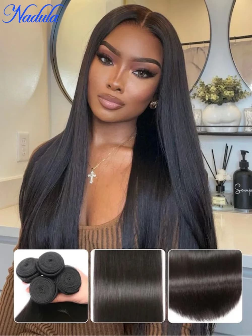 Nadula hair 3 bundles of smooth hair Peruvians virgins Offers packages Human hair band with human straight fabric 4 pieces
