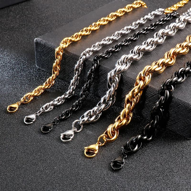 Catene intrecciate in acciaio inossidabile con collana a catena in corda da 7 mm 24 pollici per donna uomo