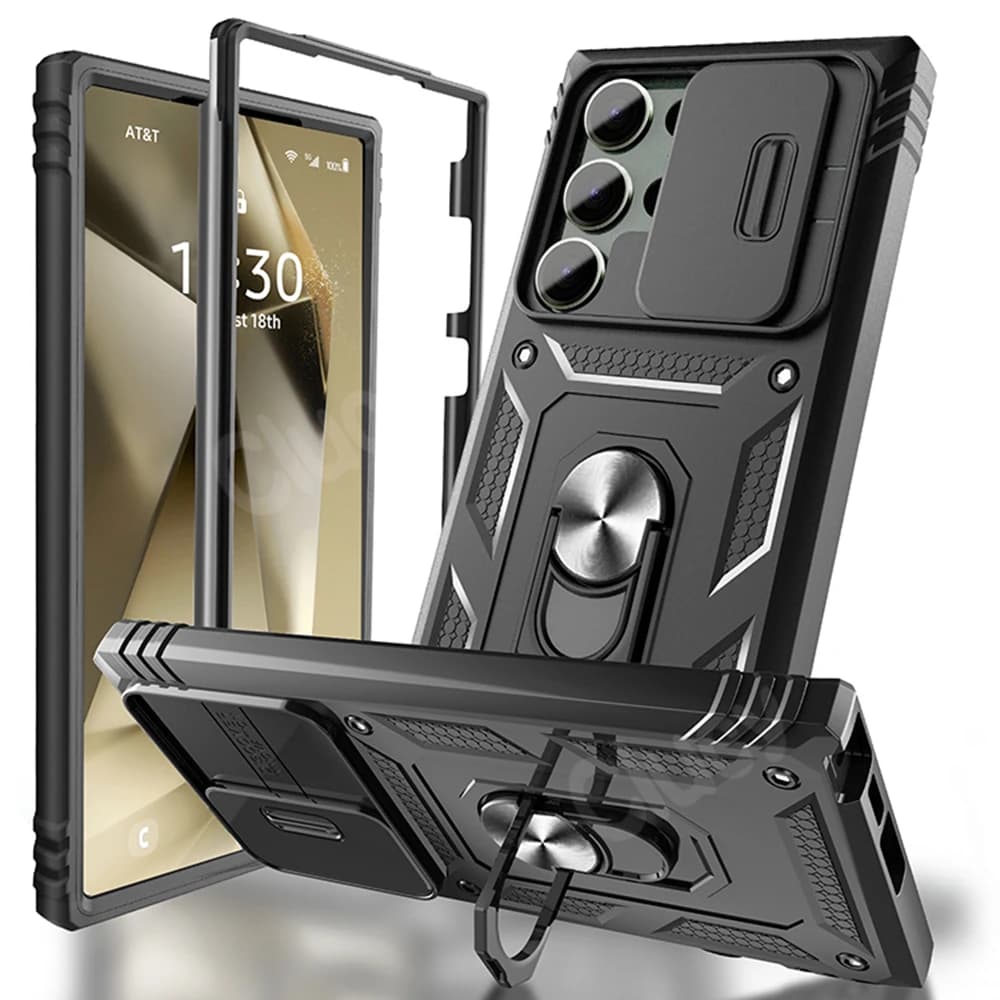 Case For Samsung Galaxy S25 S24 S23 Ultra S22 S21 Plus S25Edge S24FE S23FE Camera Slide Armor Protection 360 Degree Rotate Cover