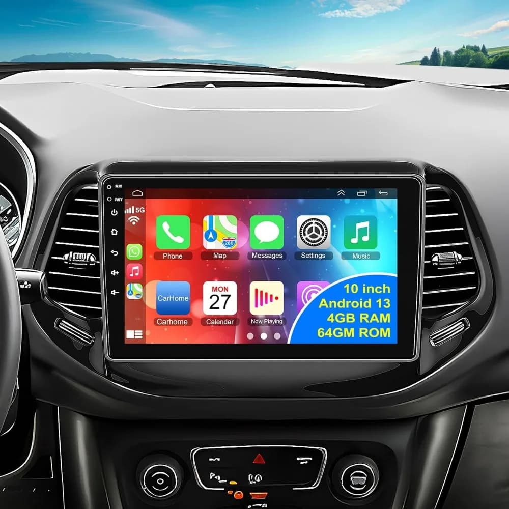 Autoradio 4G 64G Bluetooth per Jeep Compass 2017-2020, Schermo Touch HD da 10 Pollici, CarPlay, Android Auto, Navigazione GPS