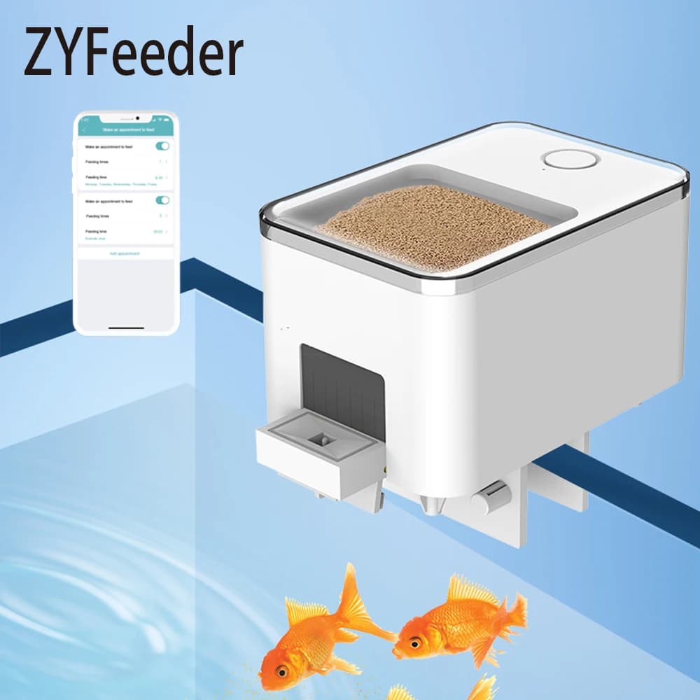 Mangiatoia per pesci automatica versione WIFI/bottone 1PC, accessori per acquari alimentatore intelligente per tartarughe per l'alimentazione dei pesci (senza spina 5V 1A)