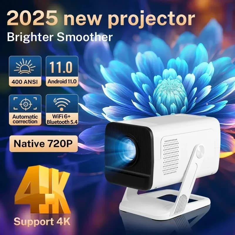 Mini Proiettore Supporto 1080P/4K, WiFi 6 e Bluetooth 5.4, Android TV, Proiettore Portatile a Corto Raggio per Home Theater e Cinema all'Aperto