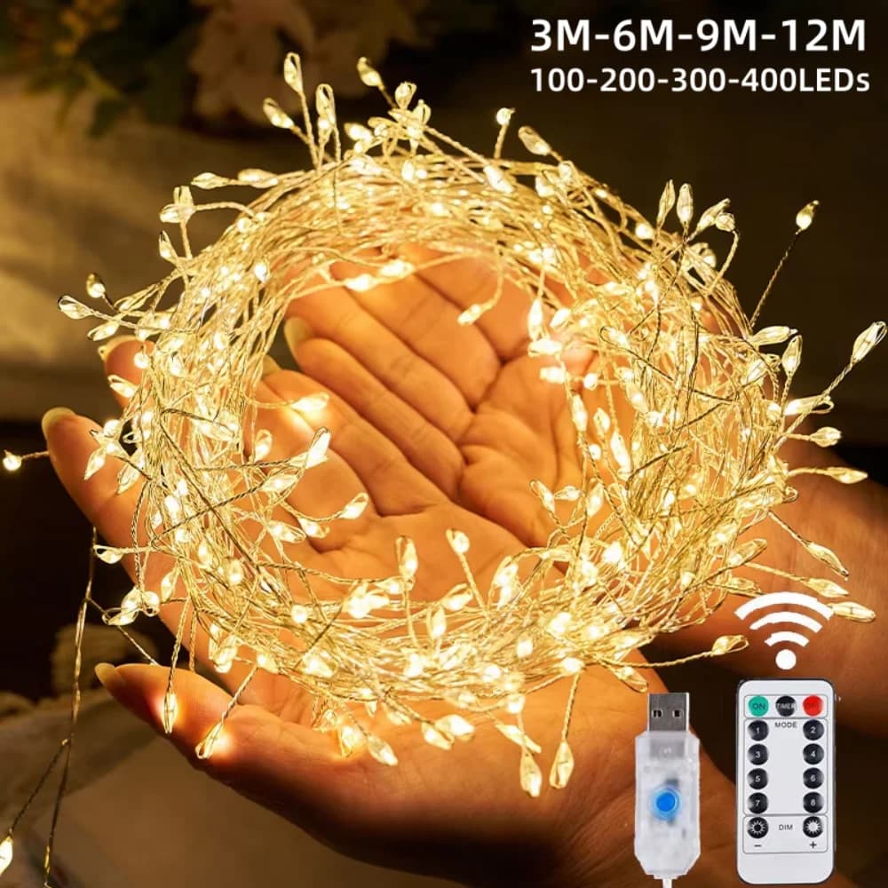 1PC 3/6/9/12M USB Power LED petardo stringa lucine telecomando 8 modalità per la festa nuziale giardino camera da letto Natale
