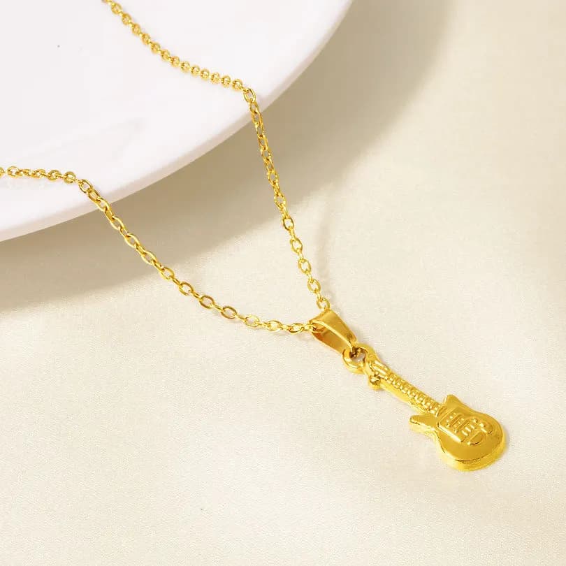 Collana con Plettro per Chitarra Hip Hop Rock per Donna e Uomo, in Acciaio Inossidabile Color Oro, Ciondolo per Amanti della Musica, Gioiello Regalo