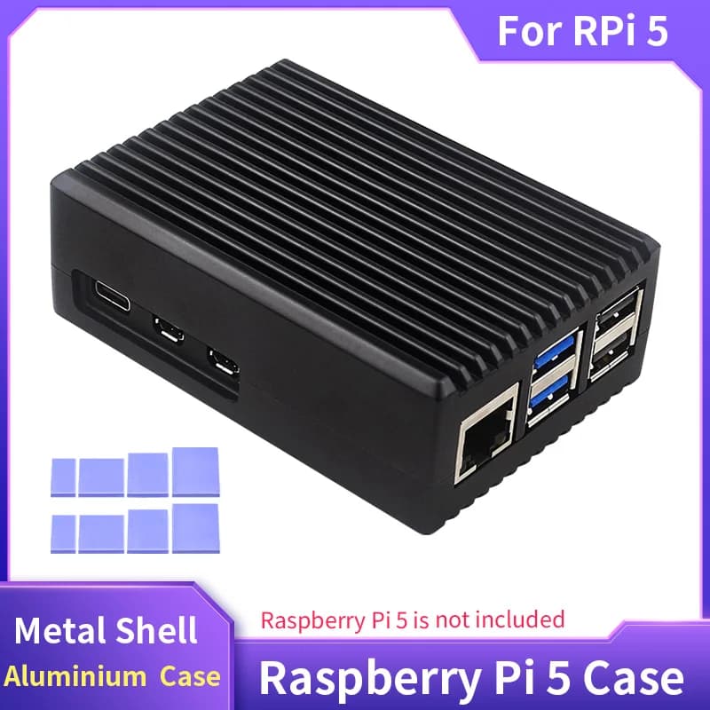 Raspberry Pi 5 Custodia in lega di alluminio con guscio metallico Custodia di raffreddamento passivo con dissipatori di calore in silicone per Raspberry Pi 5 RPi 5