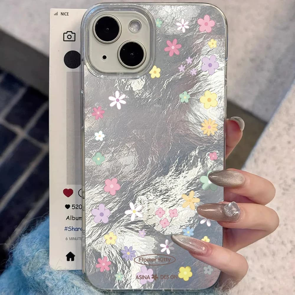 Glacier texture Pastel Floral Shockproof Phone Case For iPhone 17 Pro Max 16 14 15 13 Pro Max 12 11 Pro Max 8 Plus XR Hard Cover