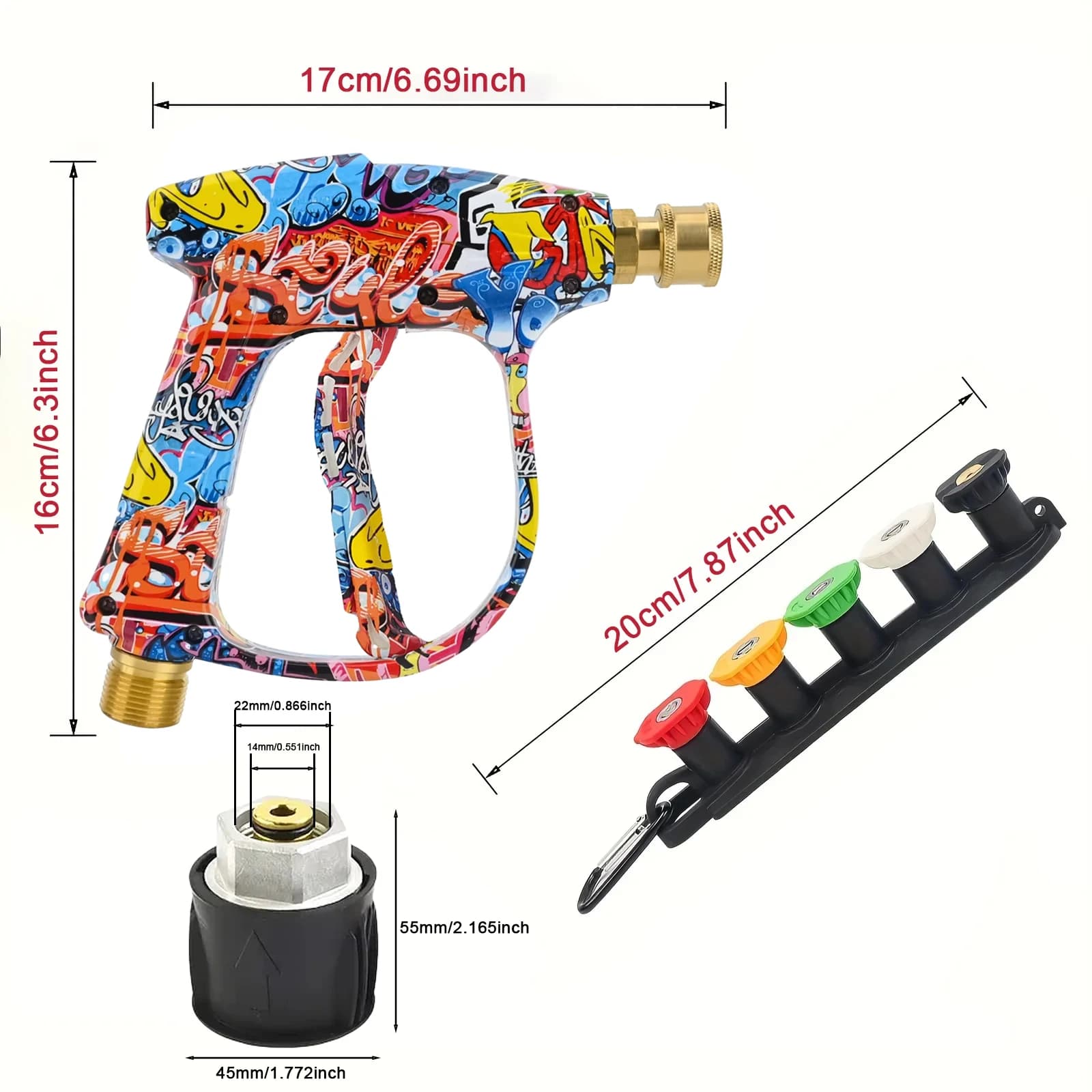 Pistola per Idropulitrice 2175PSI con Design Graffiti, Kit Ugelli a Connessione Rapida 1/4" e Supporto in Gomma, Compatibile con Karcher Serie K