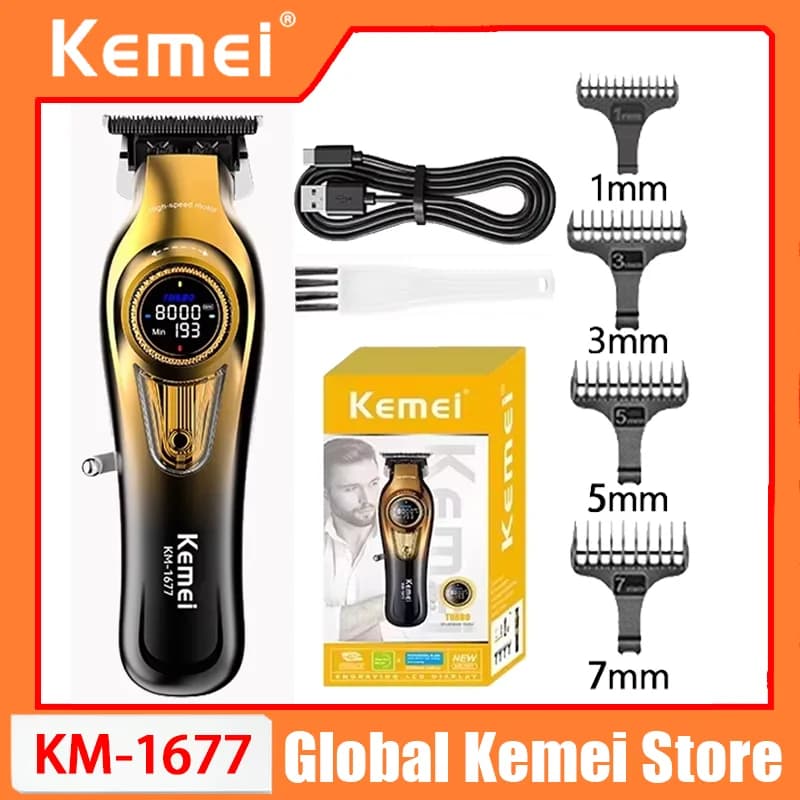 KEMEI Forbici Elettriche Professionali per Barbiere, Regalo per Uomo e Donna, Motore ad Alta Velocità, Schermo LCD, Ricarica USB KM-1677