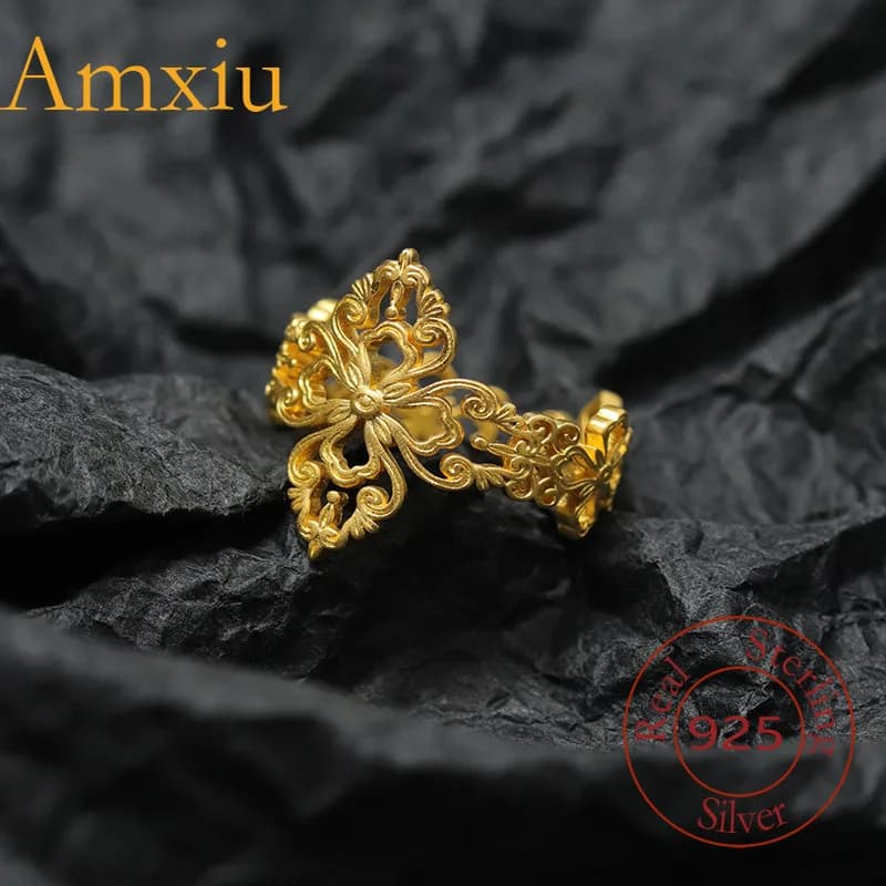 Amxiu Adjustable 925 Sterling Silver Cable Ring with Mutant Light, Luxury, Elegant, Romantic, Artistic, Lace