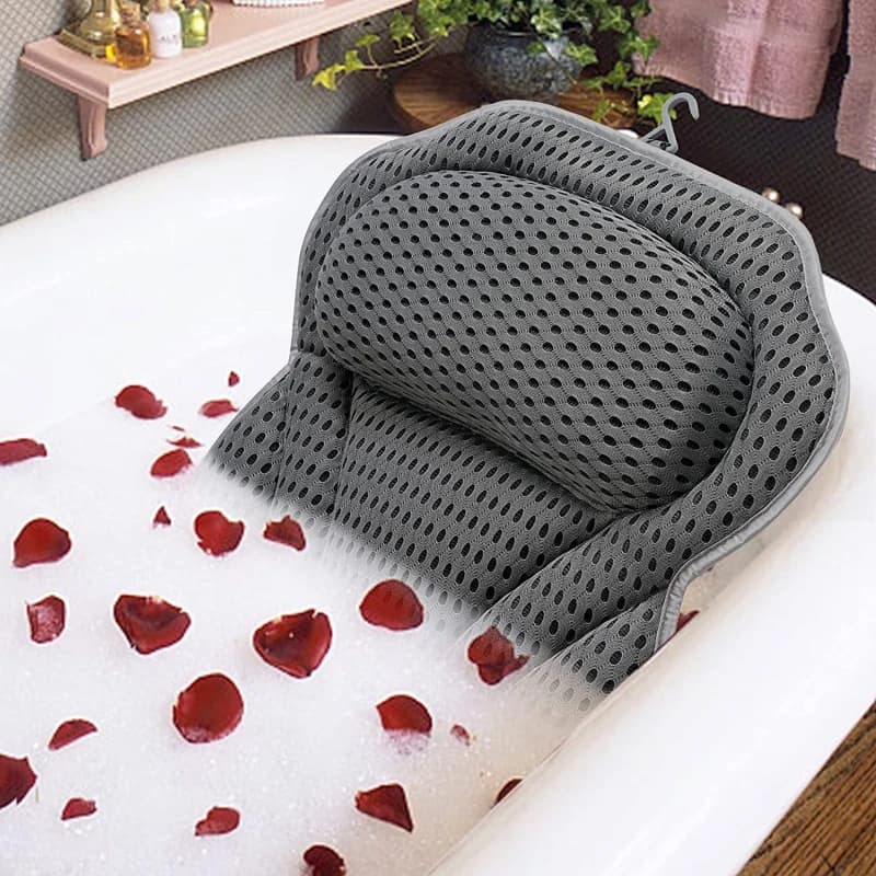 Cuscino da bagno a forma di farfalla in rete con 6 ventose per un comfort sicuro, supporto per collo e schiena, morbido e traspirante