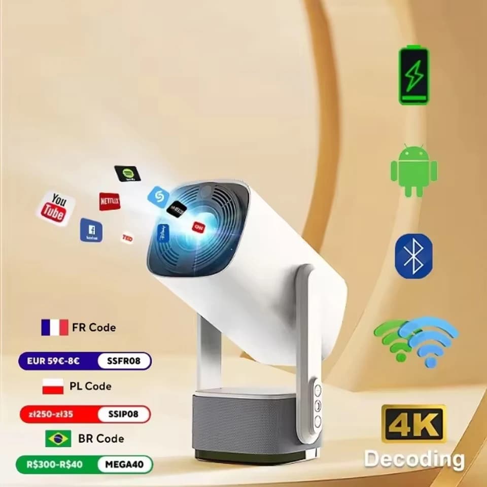 Hot Nuovo Proiettore 4K K2 Smart Android11 Batteria incorporata Altoparlante Bluetooth WIFI Messa a fuoco automatica Keystone Stile libero per film all'aperto