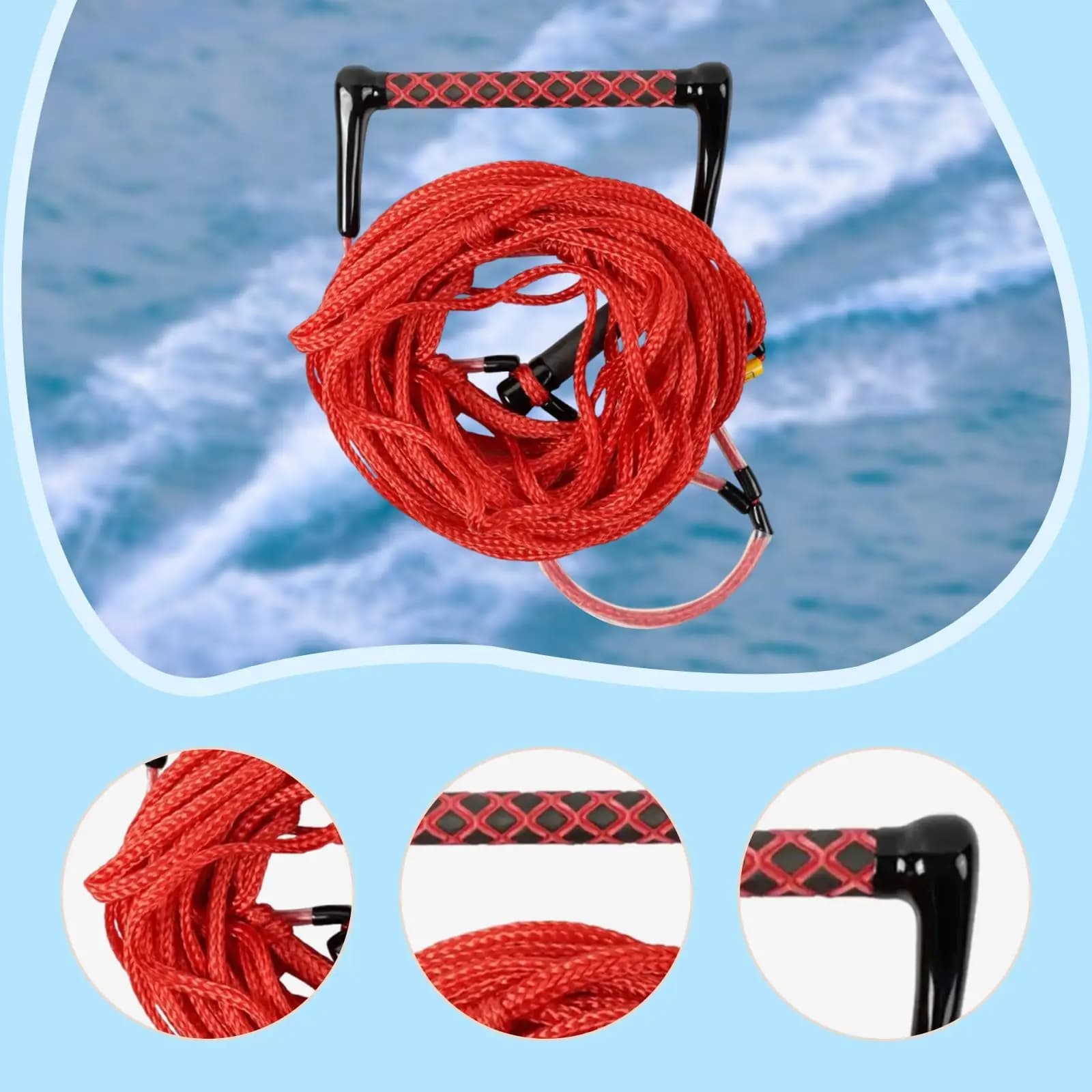 Corda per wakeboard da 75 piedi con impugnatura in EVA, multiuso per kneeboard, accessori per sport acquatici, resistente all'usura, portatile