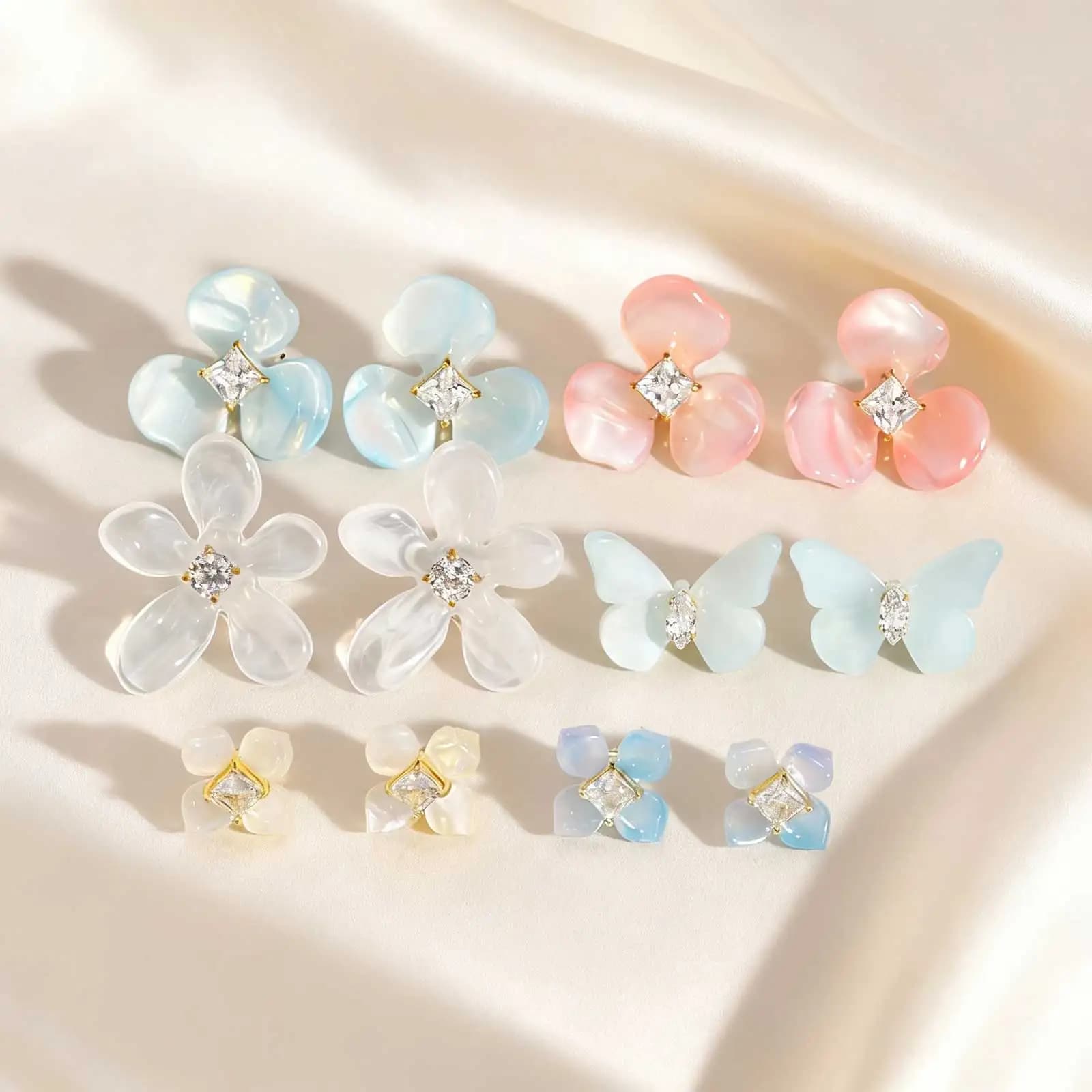 Light Blue Resin Zircon Butterfly Earrings,Women's Gold Plated Stainless Steel Detachable Stud Earrings,Chic Accessories Gifts