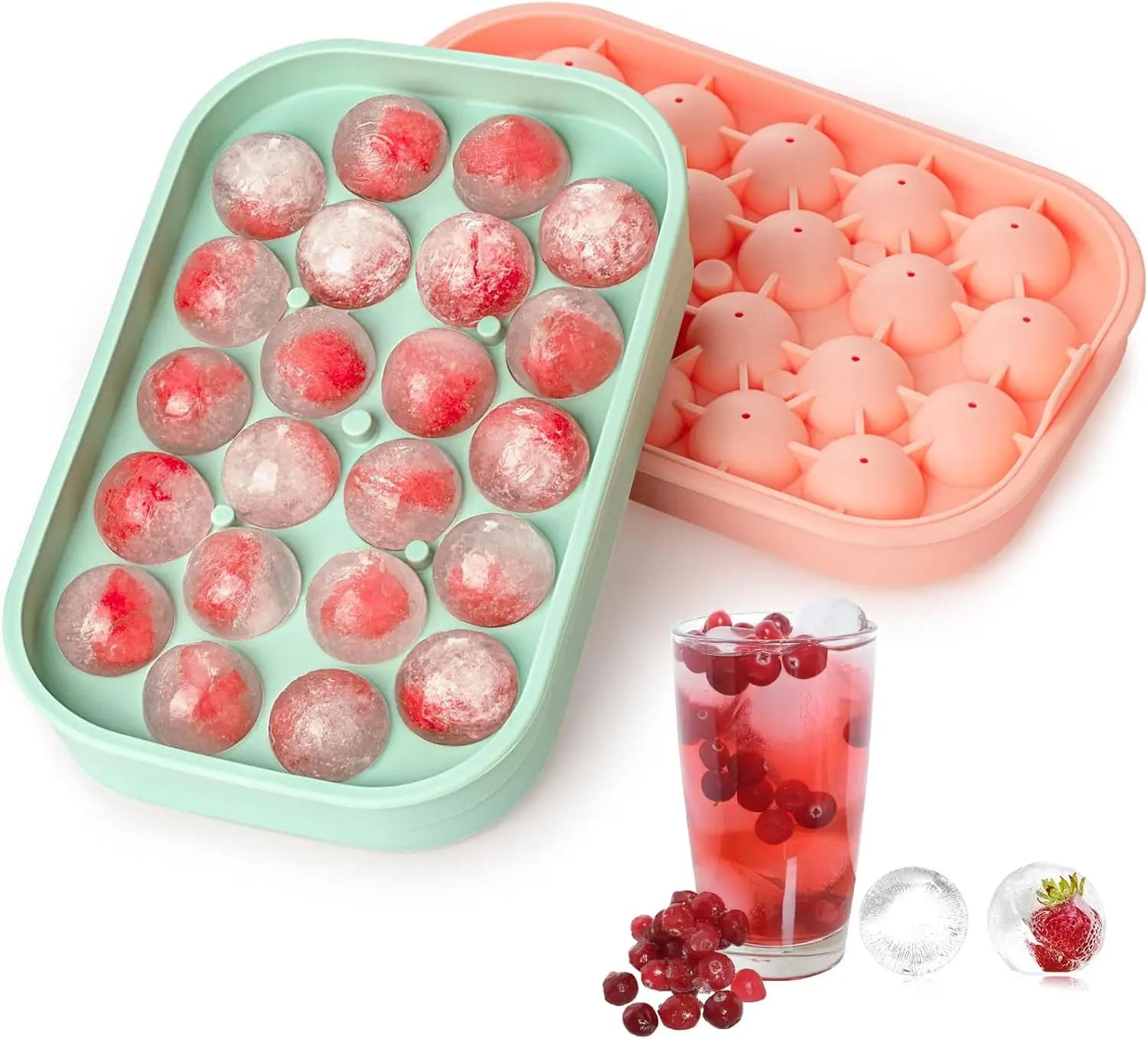 Set di 2 Stampi in Silicone per Sfere di Ghiaccio, 22 Vassoi Senza BPA con Coperchi, Cubetti di Ghiaccio Rotondi Facili da Rilasciare per Whisky e Cocktail