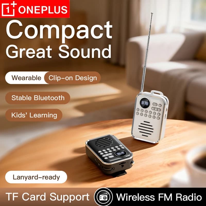 Altoparlante Bluetooth Mini OnePlus con Radio FM, Portatile, Ricaricabile, Supporto Scheda TF, Display Digitale per Esterni, Casa e Anziani
