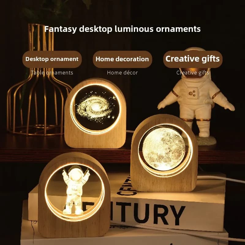 6 cm wooden base 3D crystal planet Laser engraved glass ball Thanksgiving Christmas gift Home decoration Handicrafted ornaments