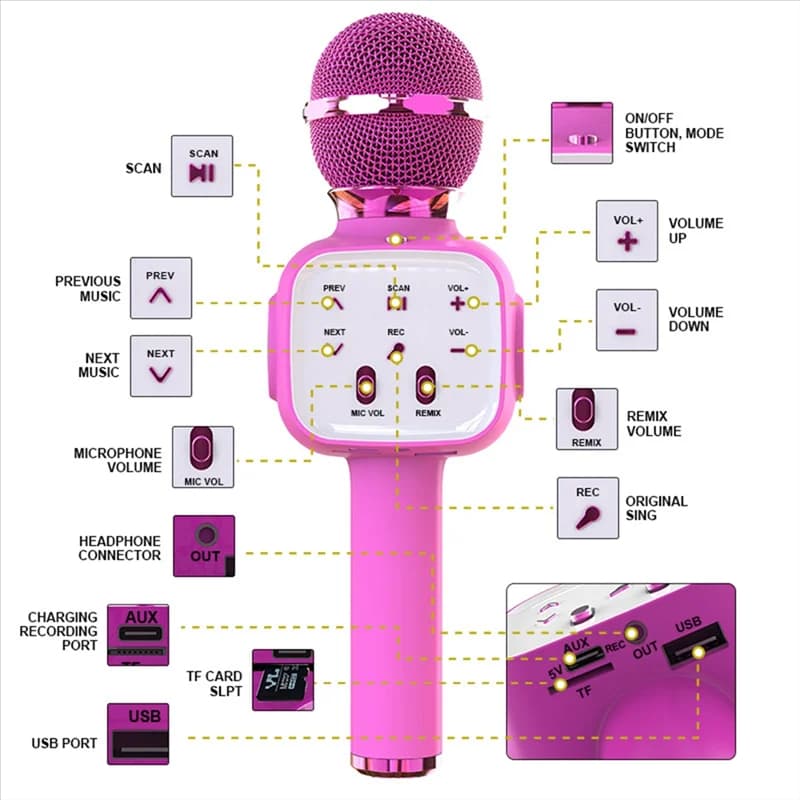 A32T-Karaoke Microfono Bluetooth Wireless Macchina da canto professionale Riduzione del rumore per la casa KTV Party Regalo per bambini