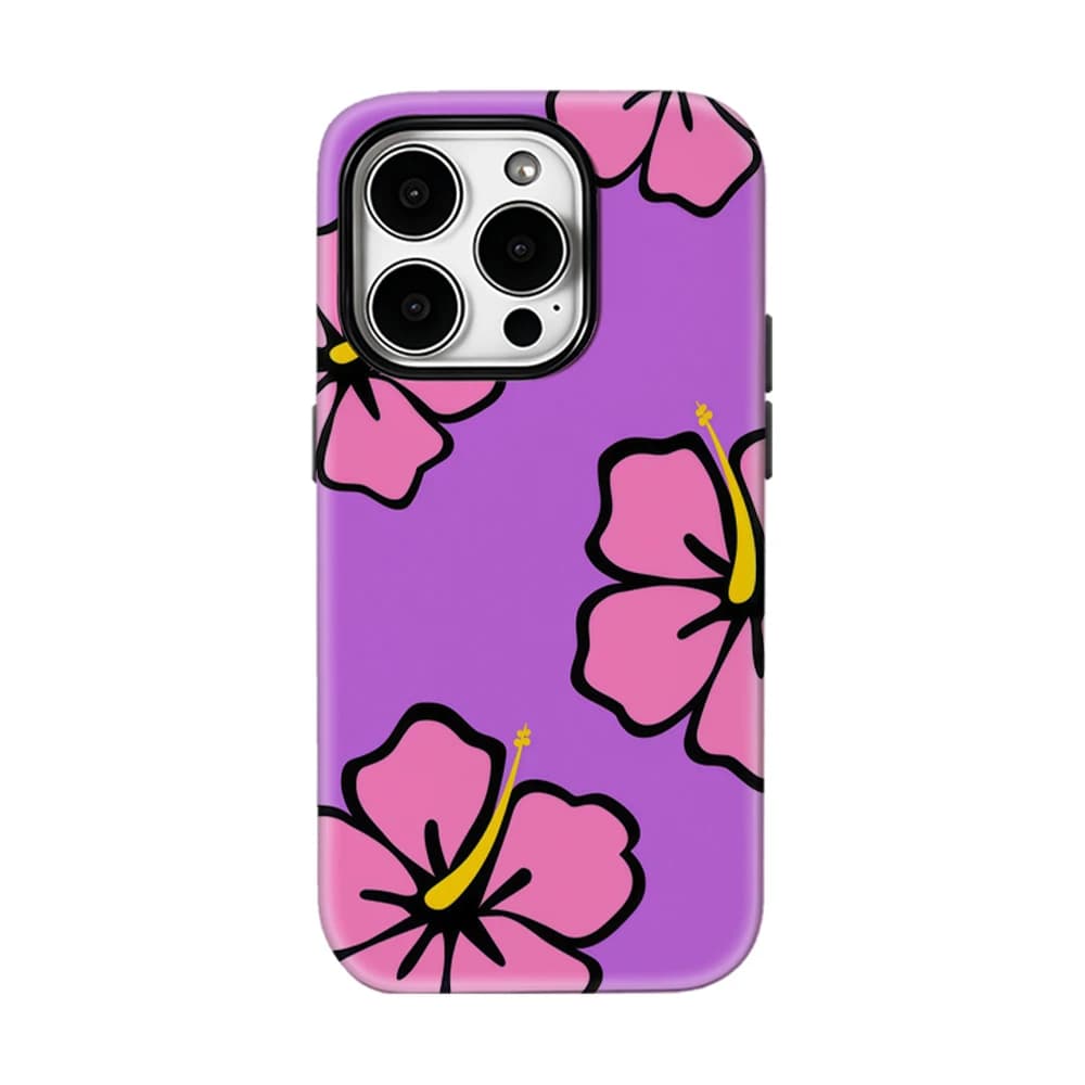 Custodia per iPhone 17 16 15 14 13 Pro Max Plus con ibisco viola, custodia magnetica robusta a strato singolo/doppio