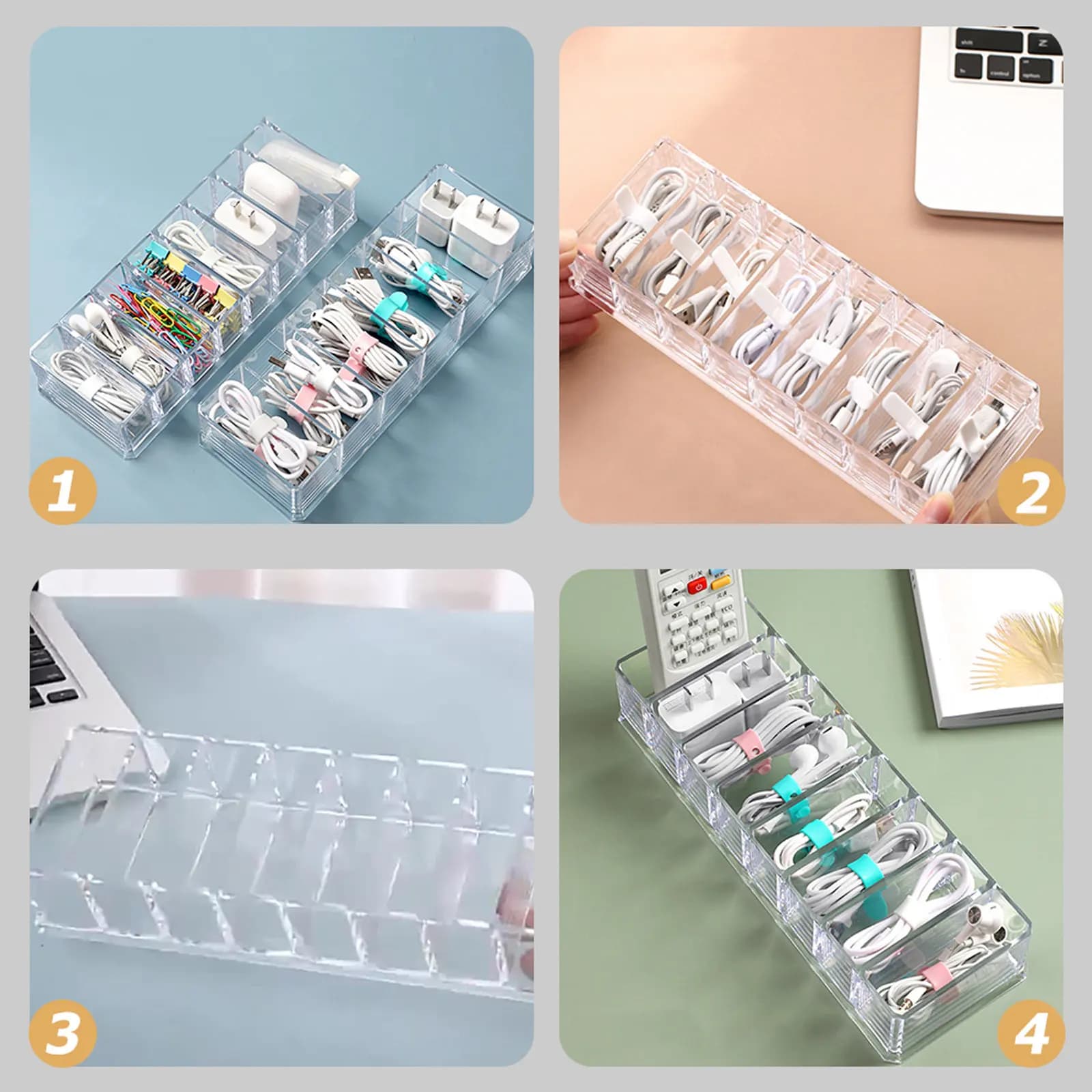 Set di 2 Organizzatori per Cavi, Design Compatto e Capiente, Protezione con Griglia Ordinata per Cavi Dati, Caricabatterie e Cavi Domestici