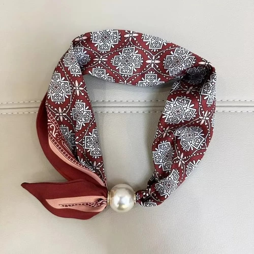 Sciarpa Artistica Chic Leggera in Poliestere con Decorazioni di Perle, Sciarpa con Coda di Perle, Pratica Sciarpa di Seta per Uso Quotidiano