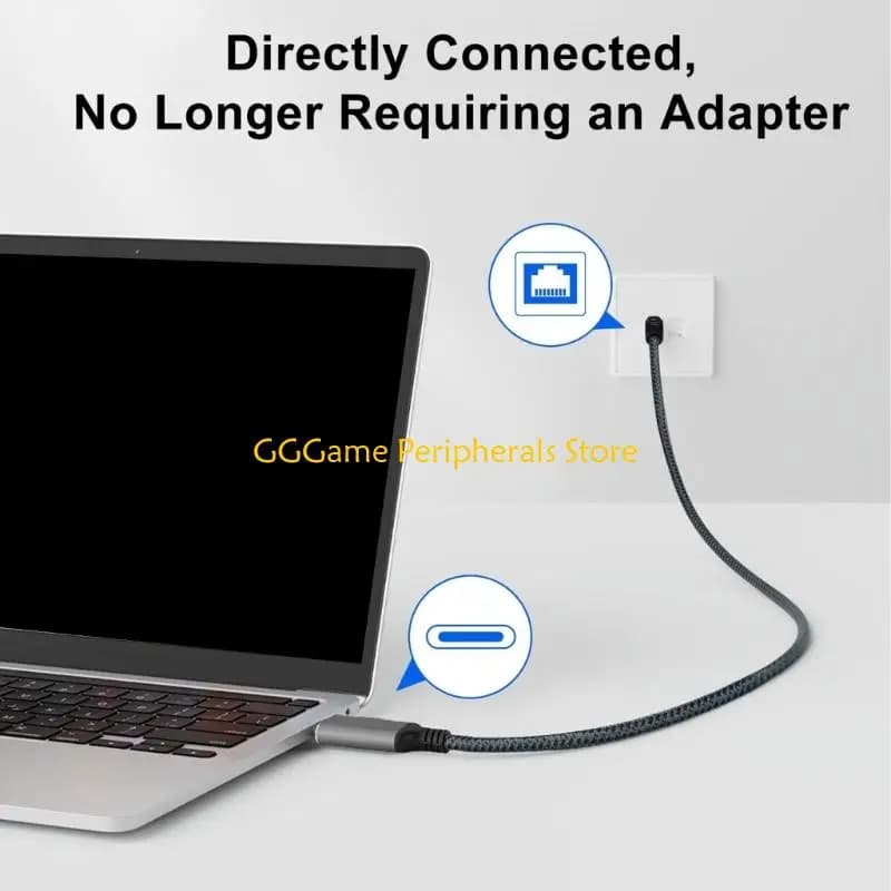 U55B 1.8m Long USB C to RJ45 Gigabit Ethernet Cable Braided Fast Speed Corded Internet Cord for Laptops Tablets
