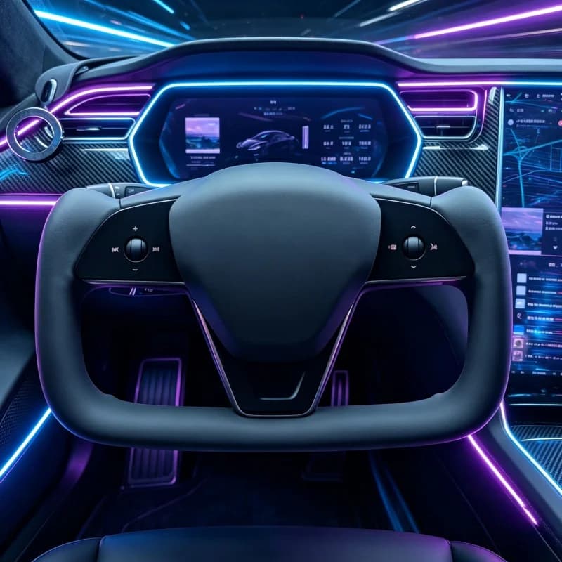 Hand Stitched Steering Wheel Cover Comfortable Artificial Leather For 2020-2023 Tesla Model 3/Y Leather Yoke Auto Steering Wrap