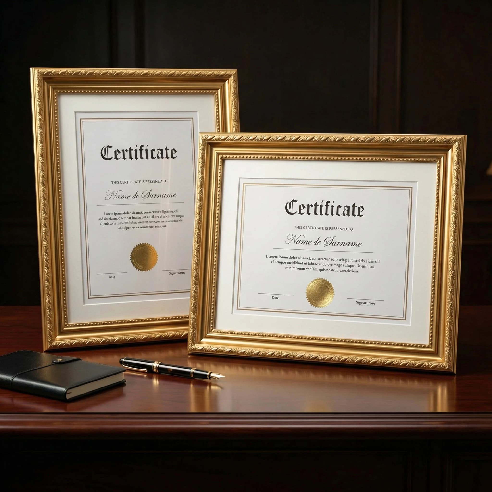 2 Pack Ornate Gold Certificate Display Frame A4-6in Elegant Antique Gold Photo Frames With Mat Picture Frames for Wall & Desk