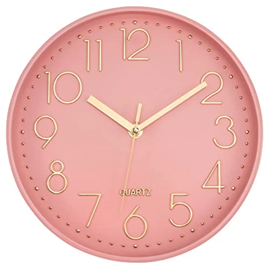 Pink Wall Clock Modern Battery Operated Analog Small Cute Silent Non-Ticking Decorative Clock for School Office Classroom Bedro
